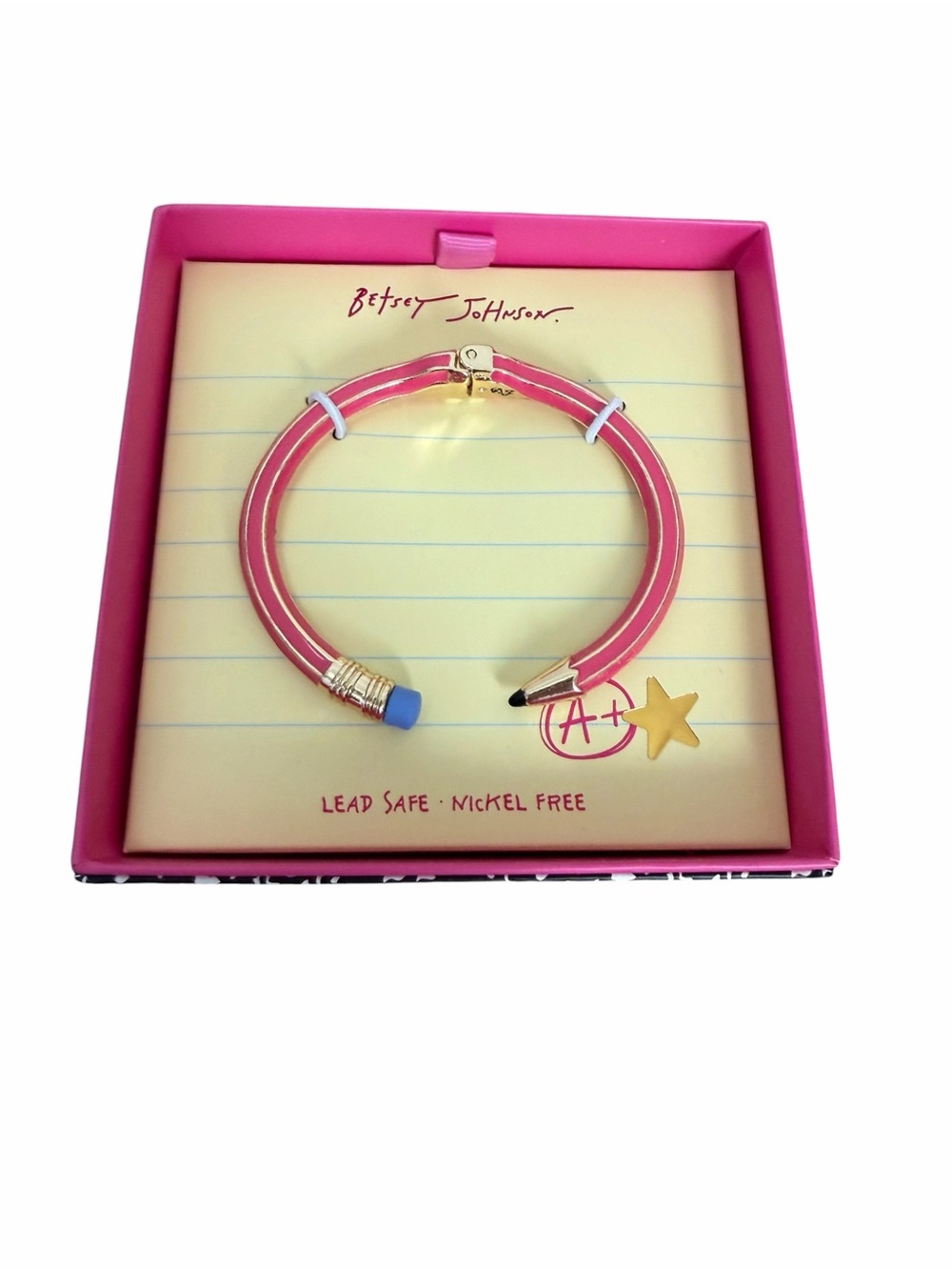 Betsey Johnson Hot Pink Pencil Bangle with Blue Eraser